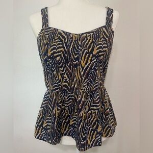 Anthropologie women's M sweetheart neck peplum animal print tank EUC